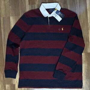 POLO Ralph Lauren LONG SLEEVE RUGBY - Classic Fit - Maroon and Navy — NEW!
